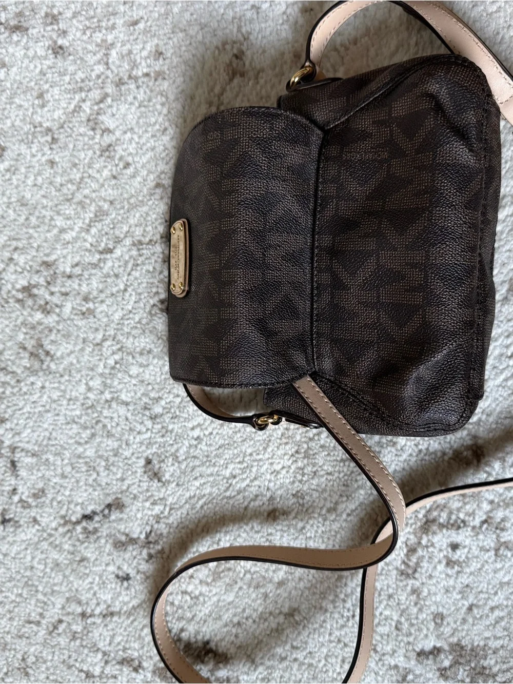 Michael Kors Dark Brown Logo Crossbody with Nude Strap